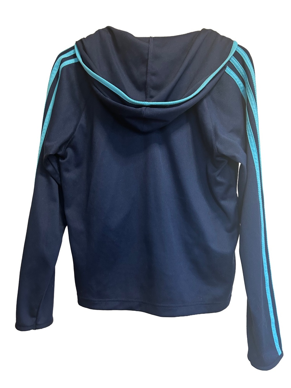 Vintage Y2K Adidas Navy Hooded Track Jacket Aqua Turquoise Stripes 2005 Small S - Picture 3 of 4